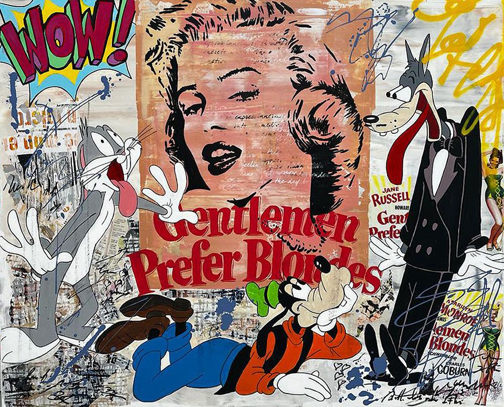 Peinture graphique très grand format GENTLEMEN PREFER BLONDES – PATRICIA GADISSEUR – 120 × 100 cm