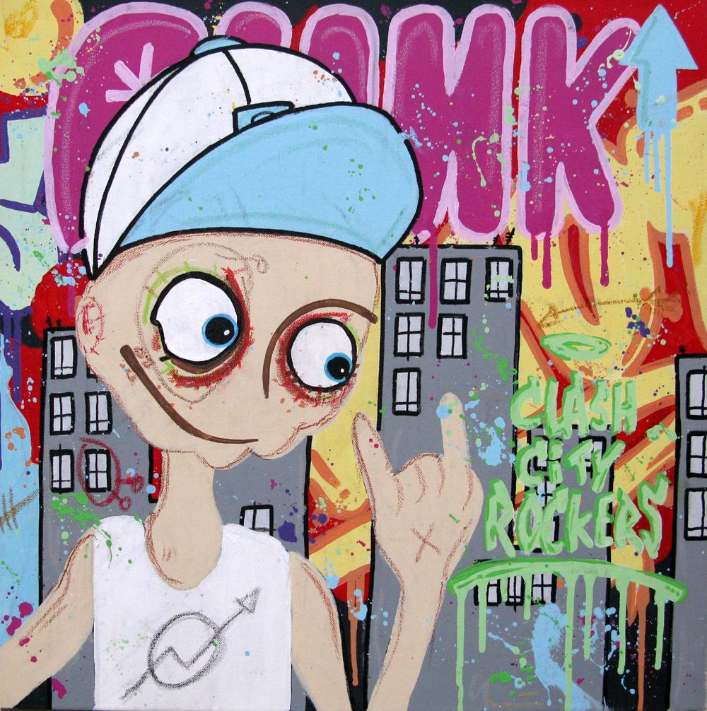 Peinture moyen format Clash city rockers – DIDIER GOMEZ – 60 × 60 cm
