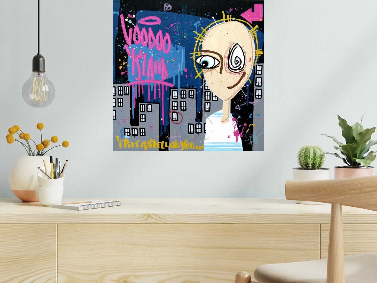Peinture Voodoo Island de DIDIER GOMEZ dans un intérieur – 50 × 50 cm