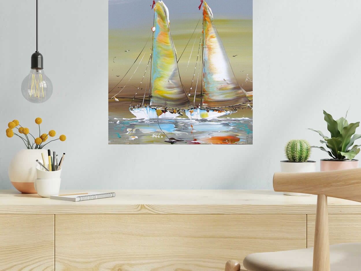 Peinture MARINE ABSTRAIT 112 de F. BOUTET dans un intérieur – 50 × 50 cm