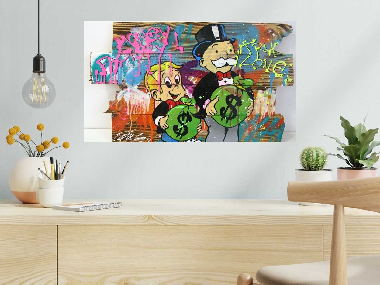 Peinture MONEY FAMILY de JUG dans un intérieur – 40 × 70 cm