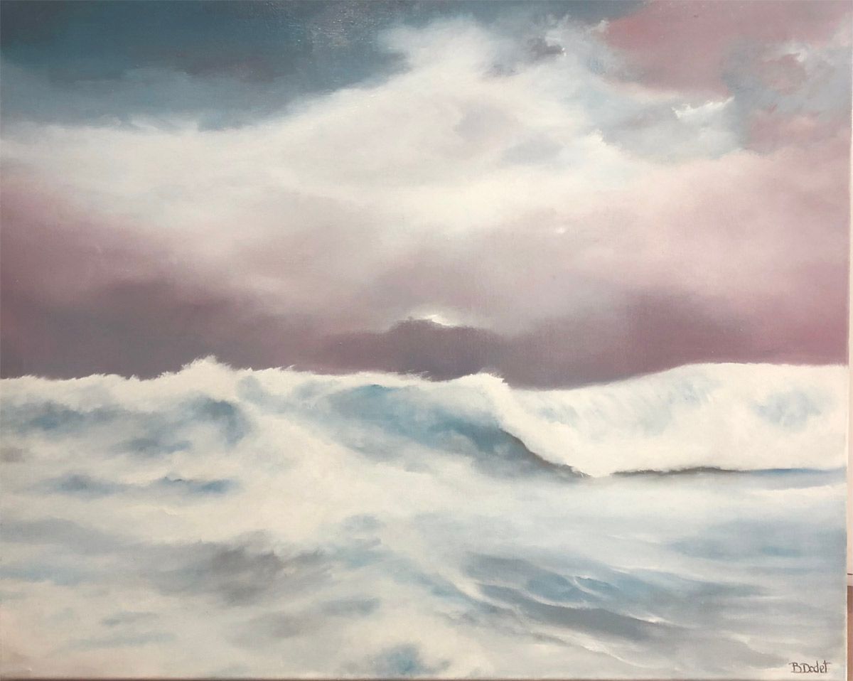 Peinture à l'huile sur toile représentant un paysage maritime en bleu, Océan 09 par BDODET, 100 x 81 cm