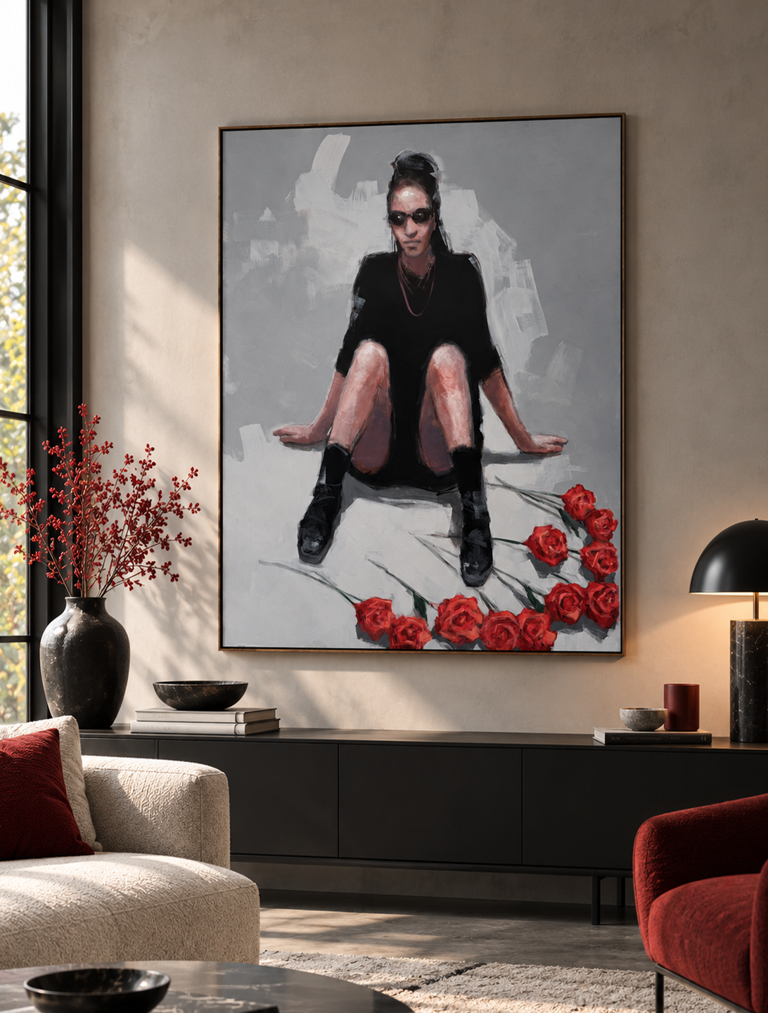 Peinture Twist in my Sobriety de OLIVIER MASSEBEUF dans un intérieur – 89 × 116 cm