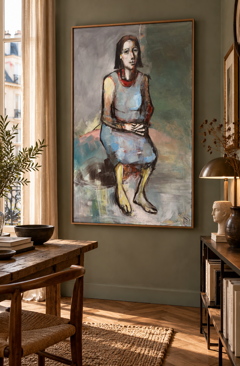 Peinture Femme assise - B.N. de IVAN TZONEV dans un intérieur – 95 × 144 cm