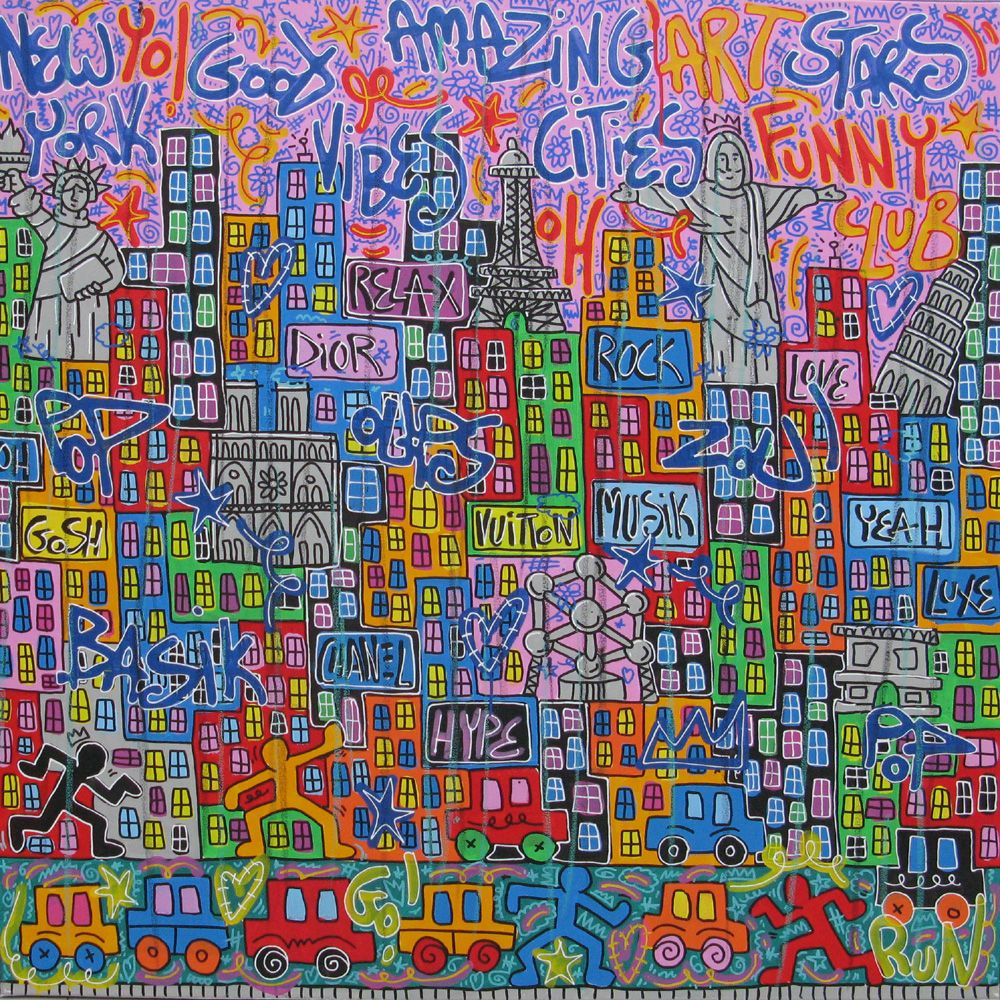 Peinture street art format xxl Funny stars – RICO SAB – 120 × 120 cm