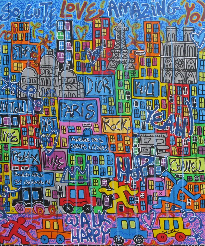 Peinture street art format xxl Love Paris – RICO SAB – 81 × 100 cm