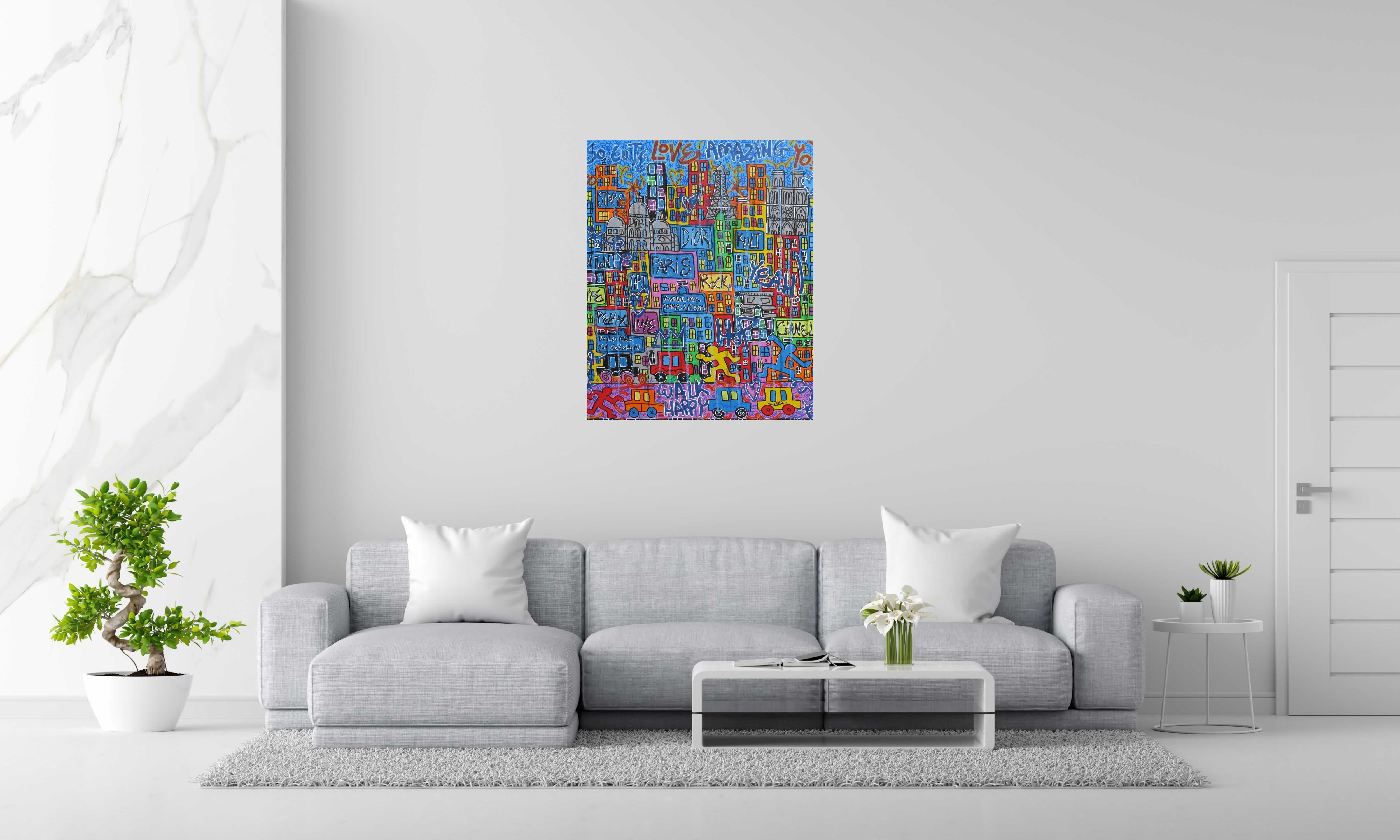 Peinture Love Paris de RICO SAB dans un intérieur – 81 × 100 cm