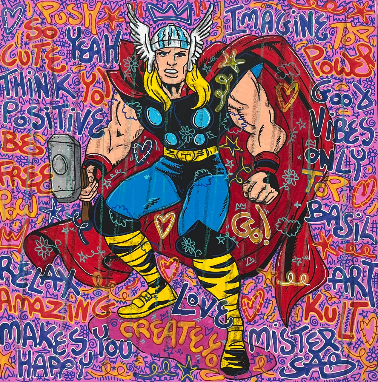 Peinture street art format xxl THINK + THOR – RICO SAB – 100 × 100 cm