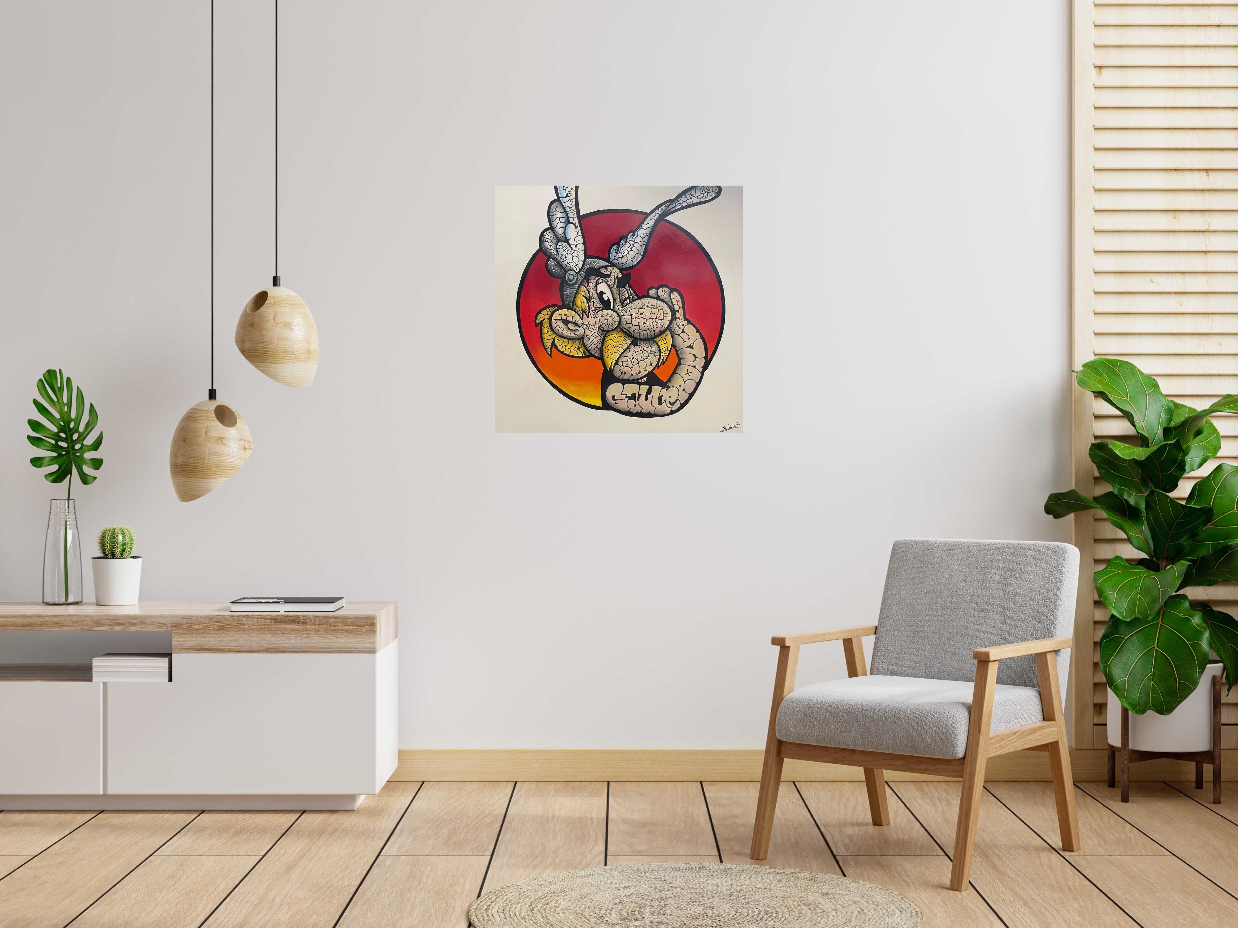 Peinture URC Astérix de BLACH dans un intérieur – 80 × 80 cm