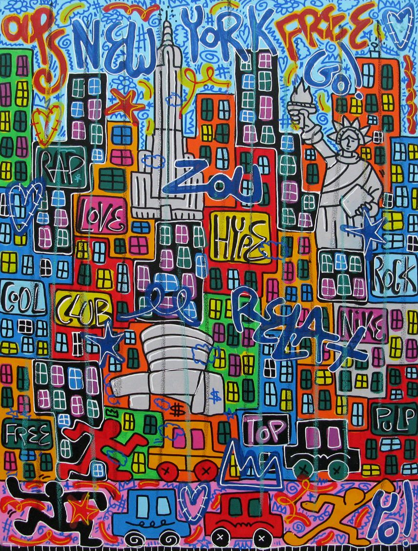 Peinture street art grand format New York yeah – RICO SAB – 73 × 100 cm