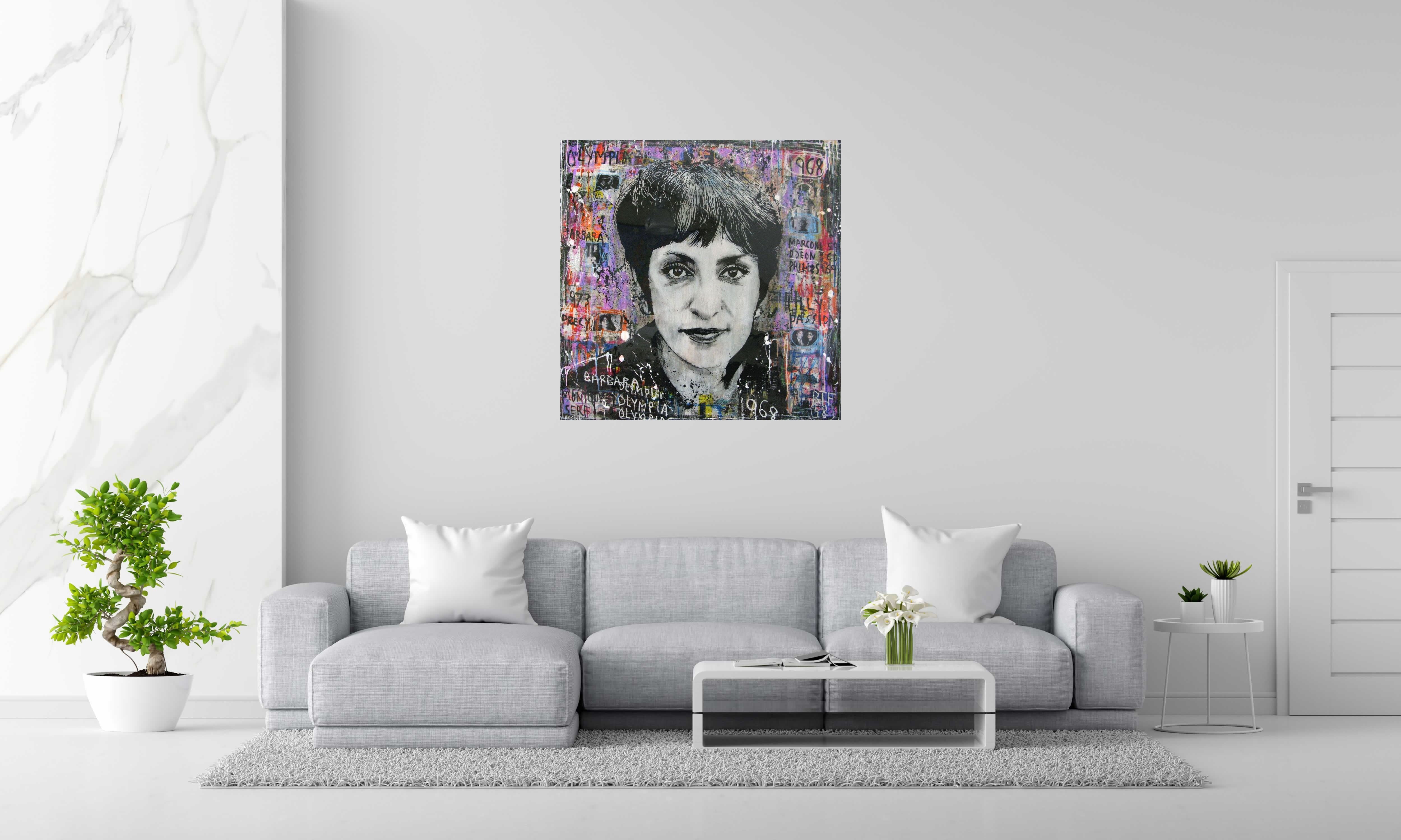 Peinture BARBARA 1968 de THIERRY RASINE dans un intérieur – 100 × 100 cm