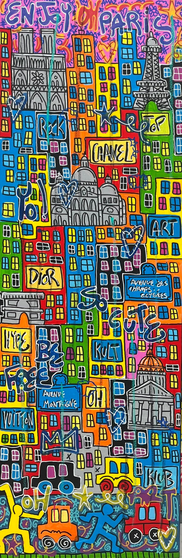 Peinture street art grande taille PARIS PARIS – RICO SAB – 150 × 50 cm