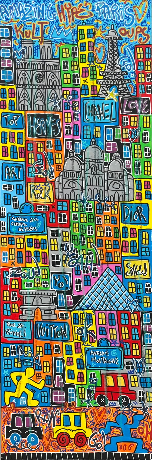 Peinture street art grande taille YEAH PARIS – RICO SAB – 150 × 50 cm