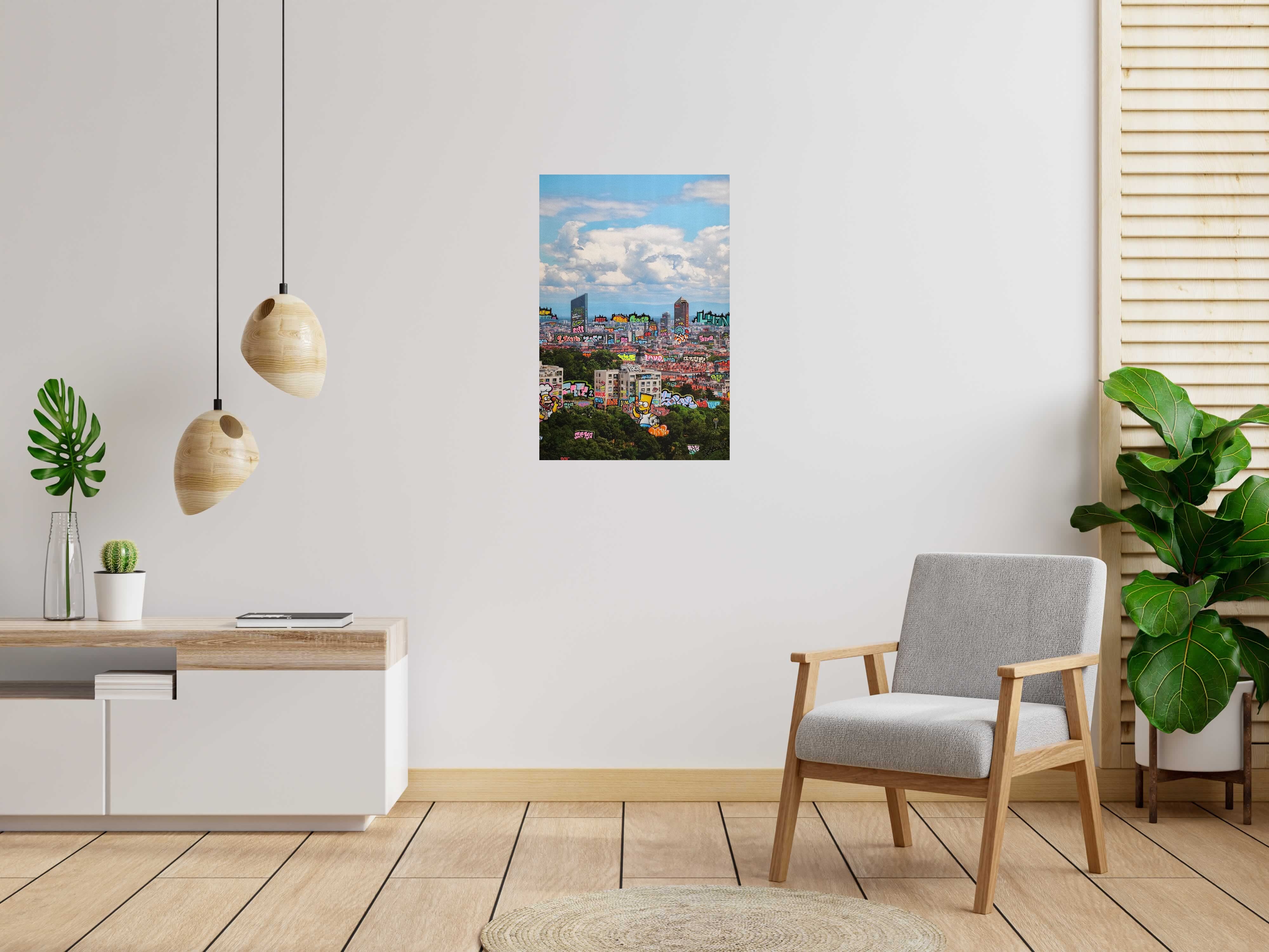 Peinture Lyon Simpson Foot et Tacos de BLACH dans un intérieur – 60 × 90 cm