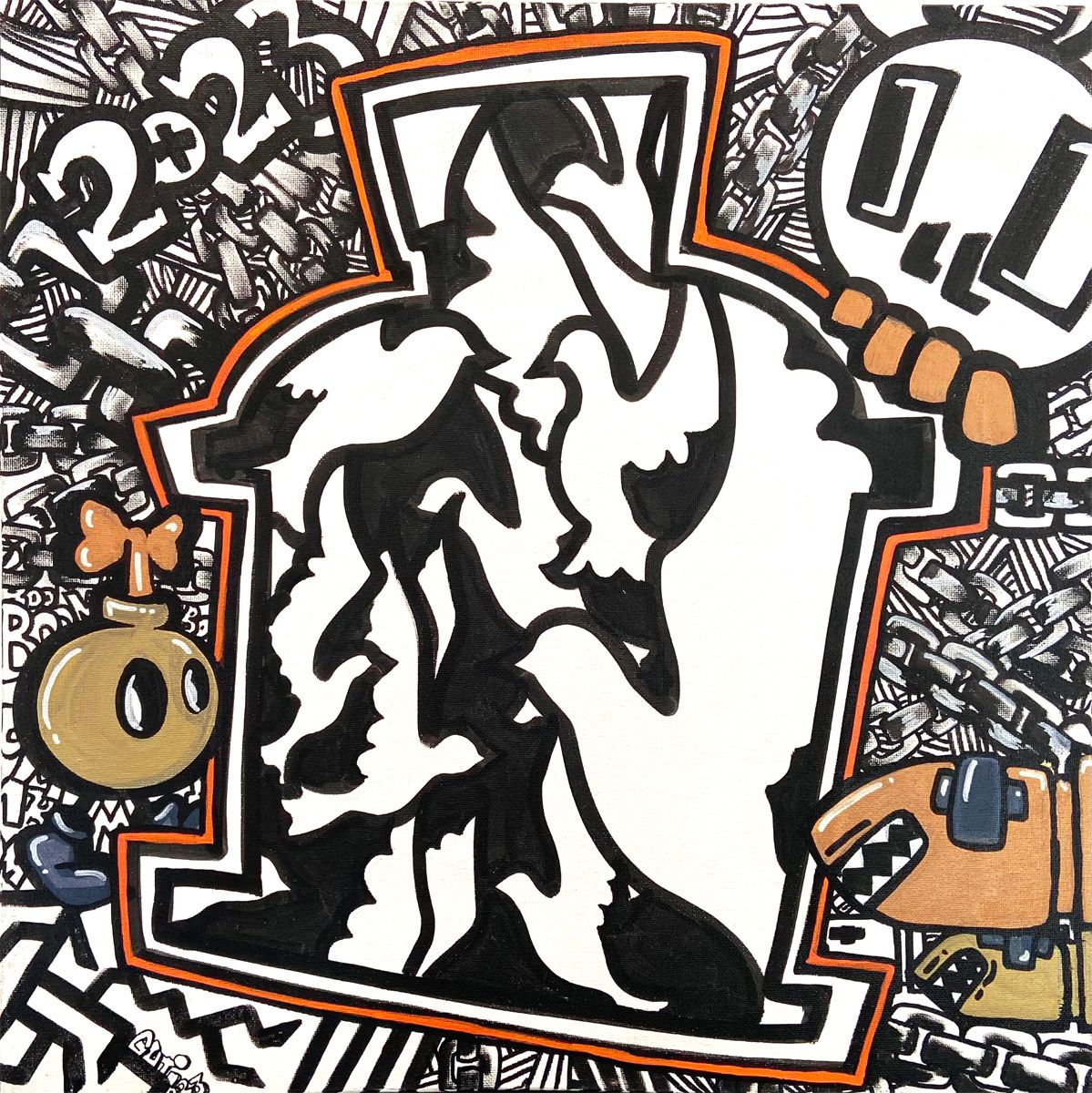 Peinture street art moyen format blanc et noir My Dream – GUTI – 50 × 50 cm