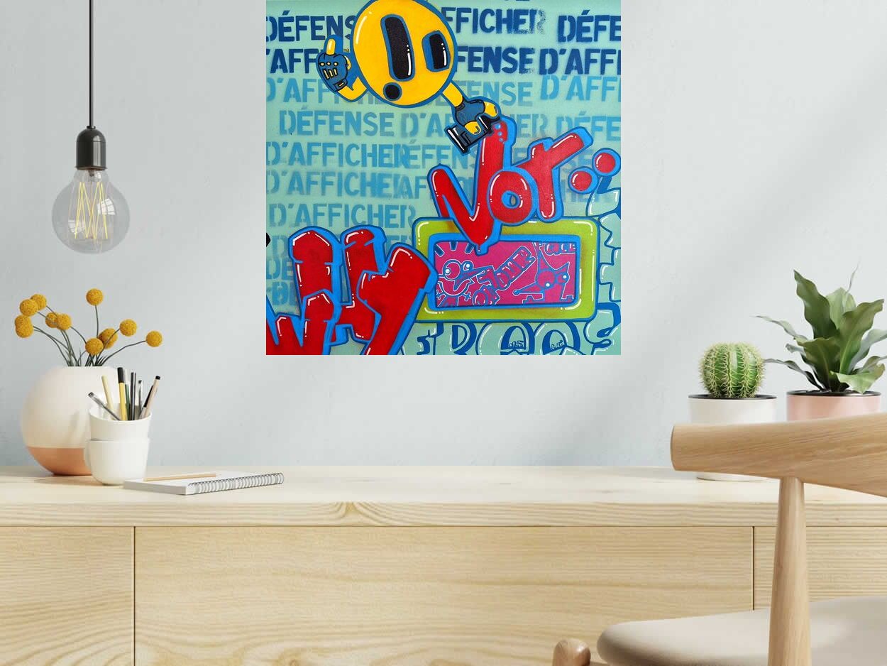 Peinture Outrage de GUTI dans un intérieur – 50 × 50 cm