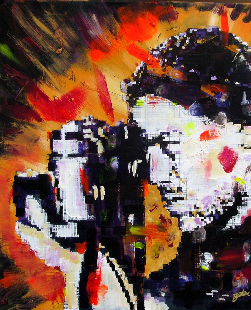 Peinture street art moyen format jaune et noir Caption – NICOLAS JESBAC – 54 × 65 cm
