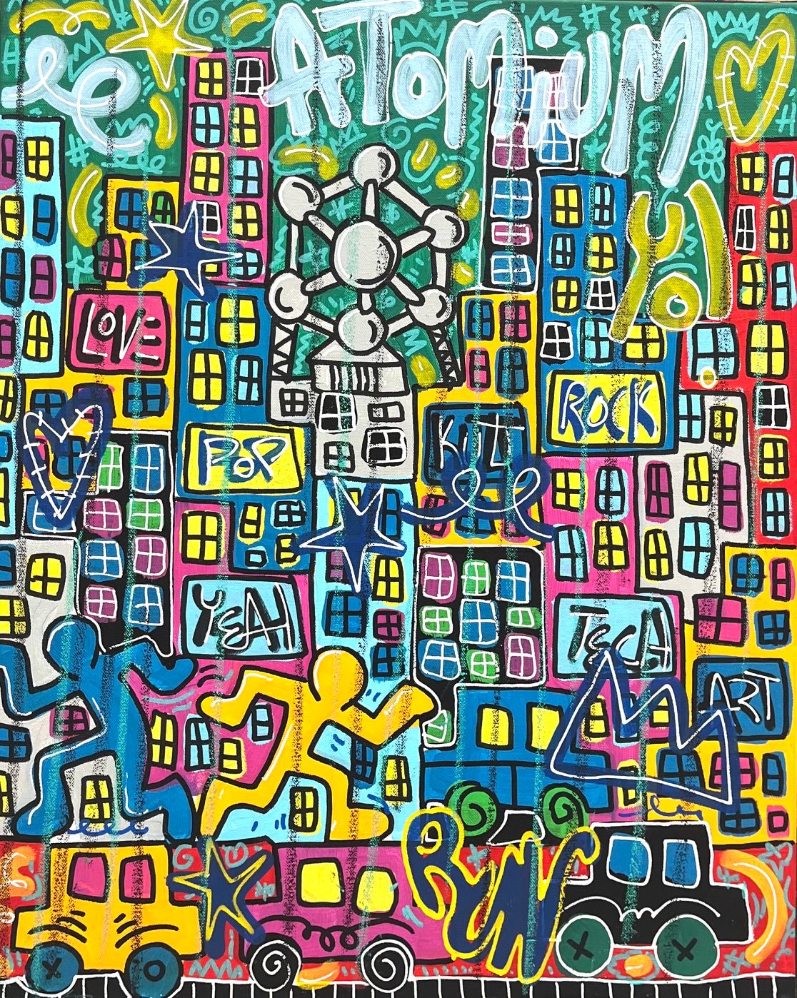 Peinture street art moyen format Atomium – RICO SAB – 50 × 61 cm