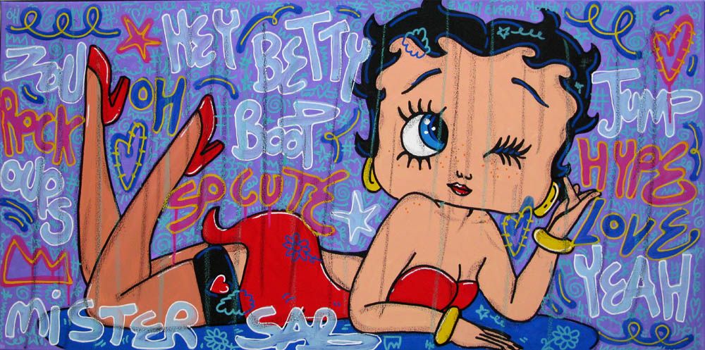 Peinture street art moyen format Betty Boop – RICO SAB – 50 × 100 cm