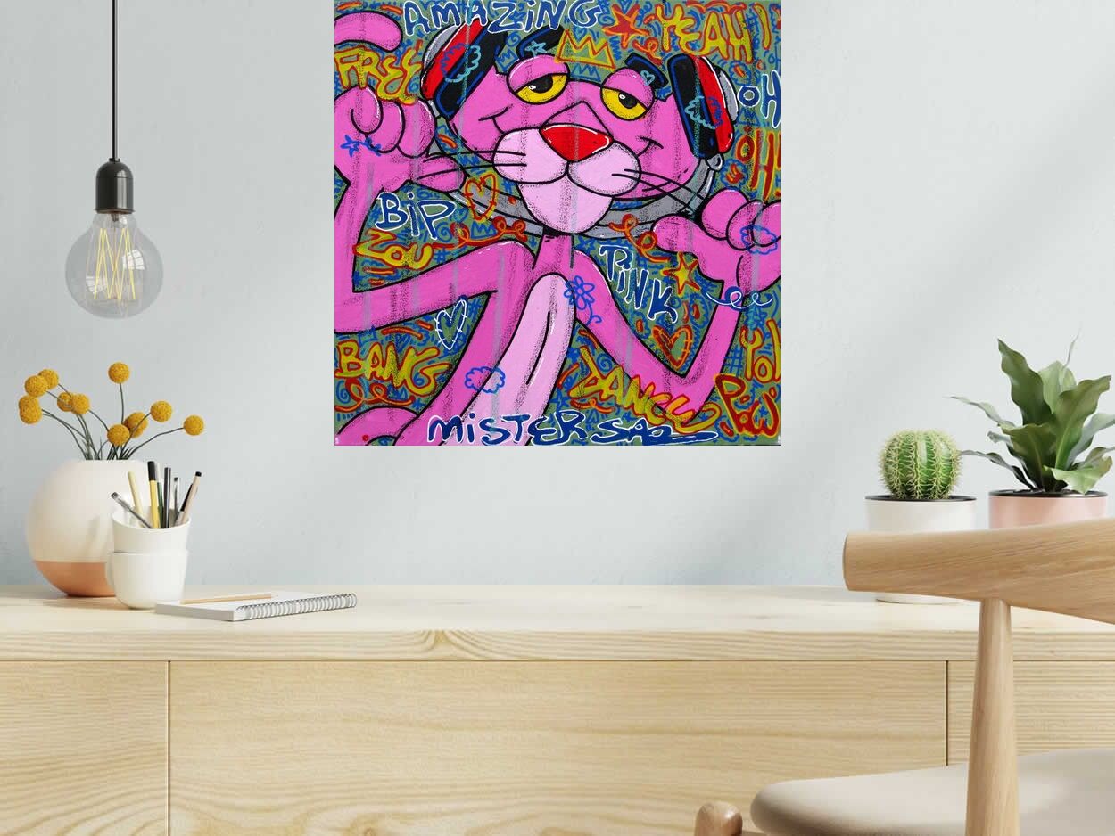 Peinture DJ Pink de RICO SAB dans un intérieur – 50 × 50 cm