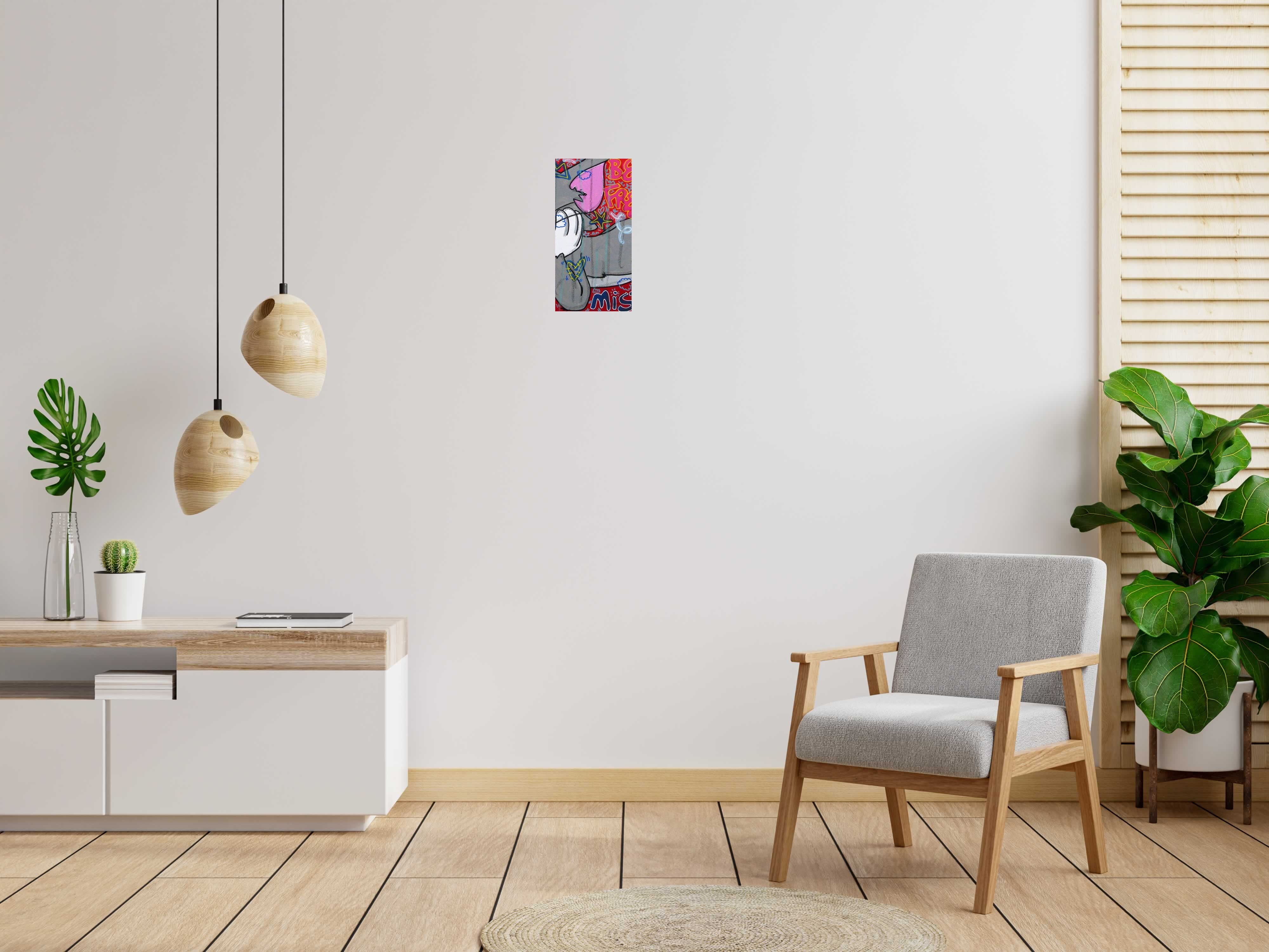 Peinture Think positive de RICO SAB dans un intérieur – 50 × 100 cm
