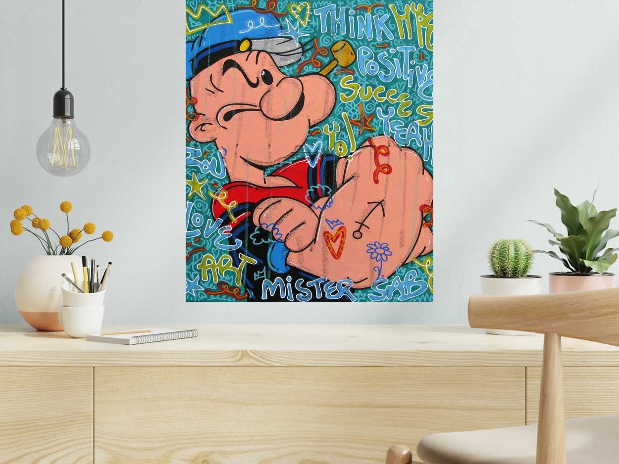 Peinture Think Positive de RICO SAB dans un intérieur – 50 × 61 cm