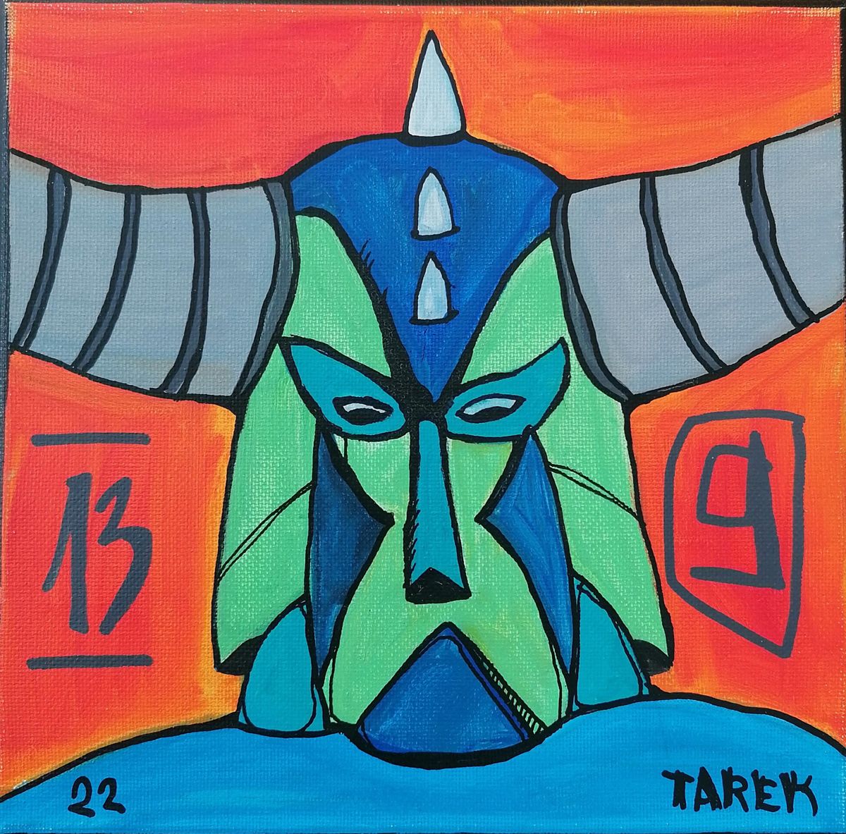 Peinture street art petit format blanc Golgoth 13 – TAREK – 20 × 20 cm
