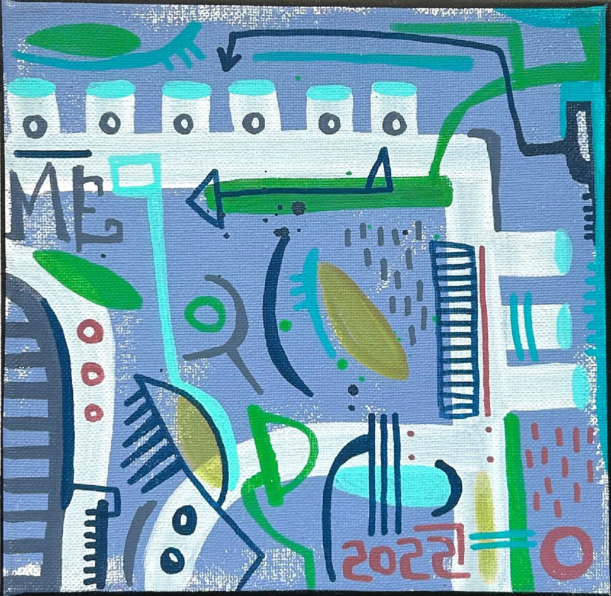 Peinture street art petit format bleu Geometric blue – TAREK – 20 × 20 cm