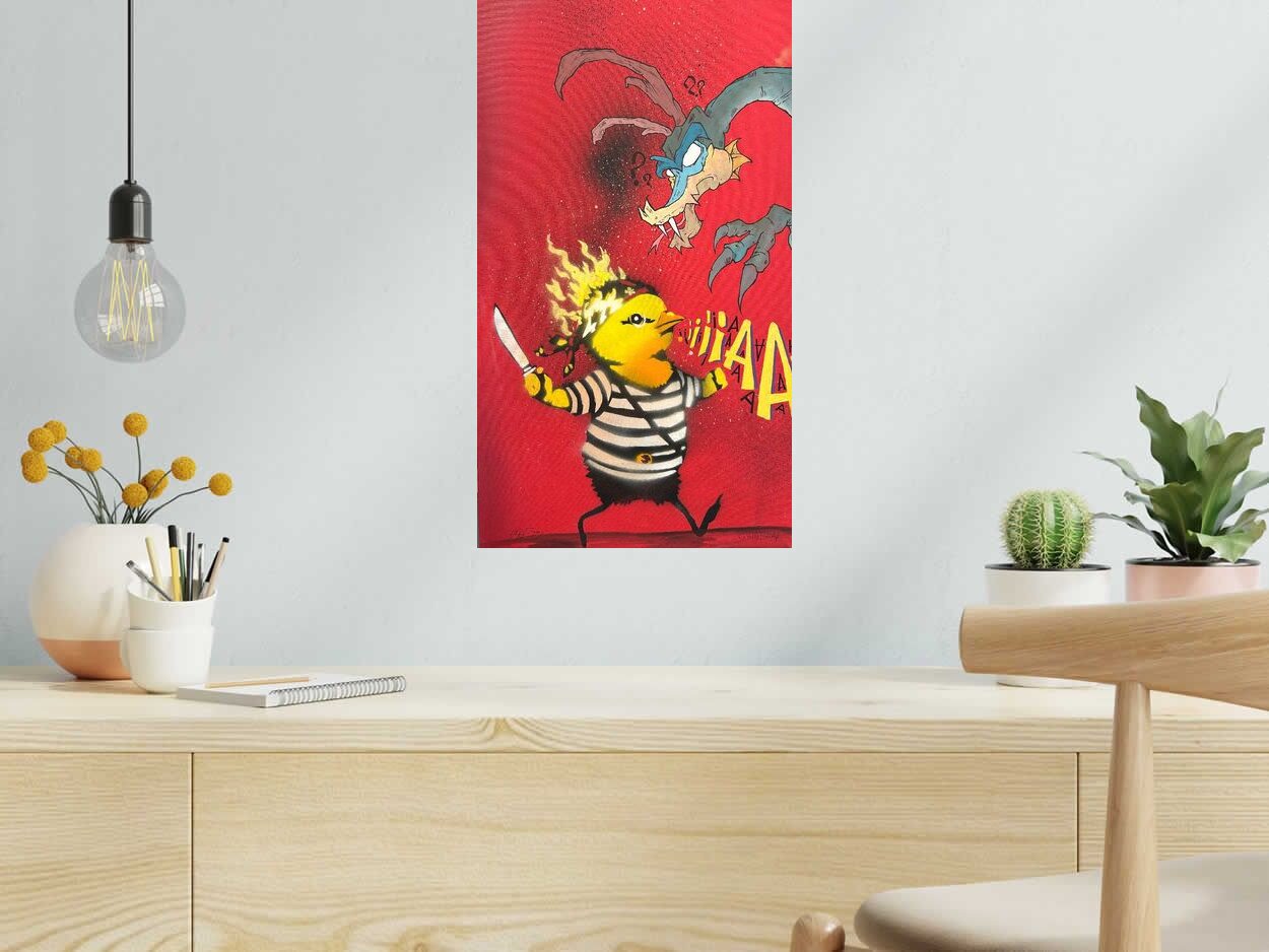 Peinture Red Attack de Craig & Emer dans un intérieur – 31 × 54 cm