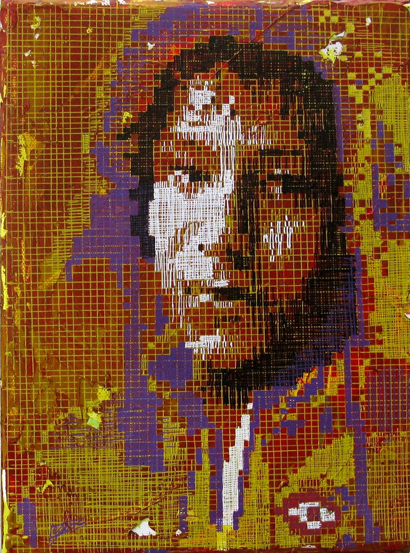 Peinture street art petit format jaune et rouge Perou 2 – NICOLAS JESBAC – 18 × 24 cm