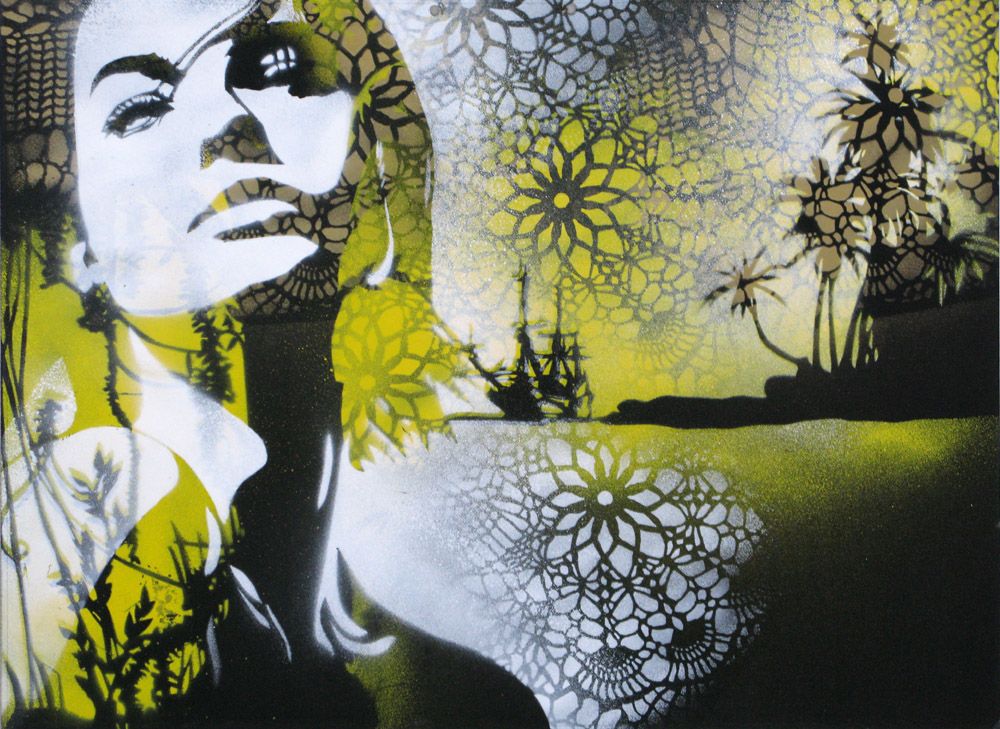 Peinture street art petit format Direction les îles – KARO TRASS – 55 × 40 cm