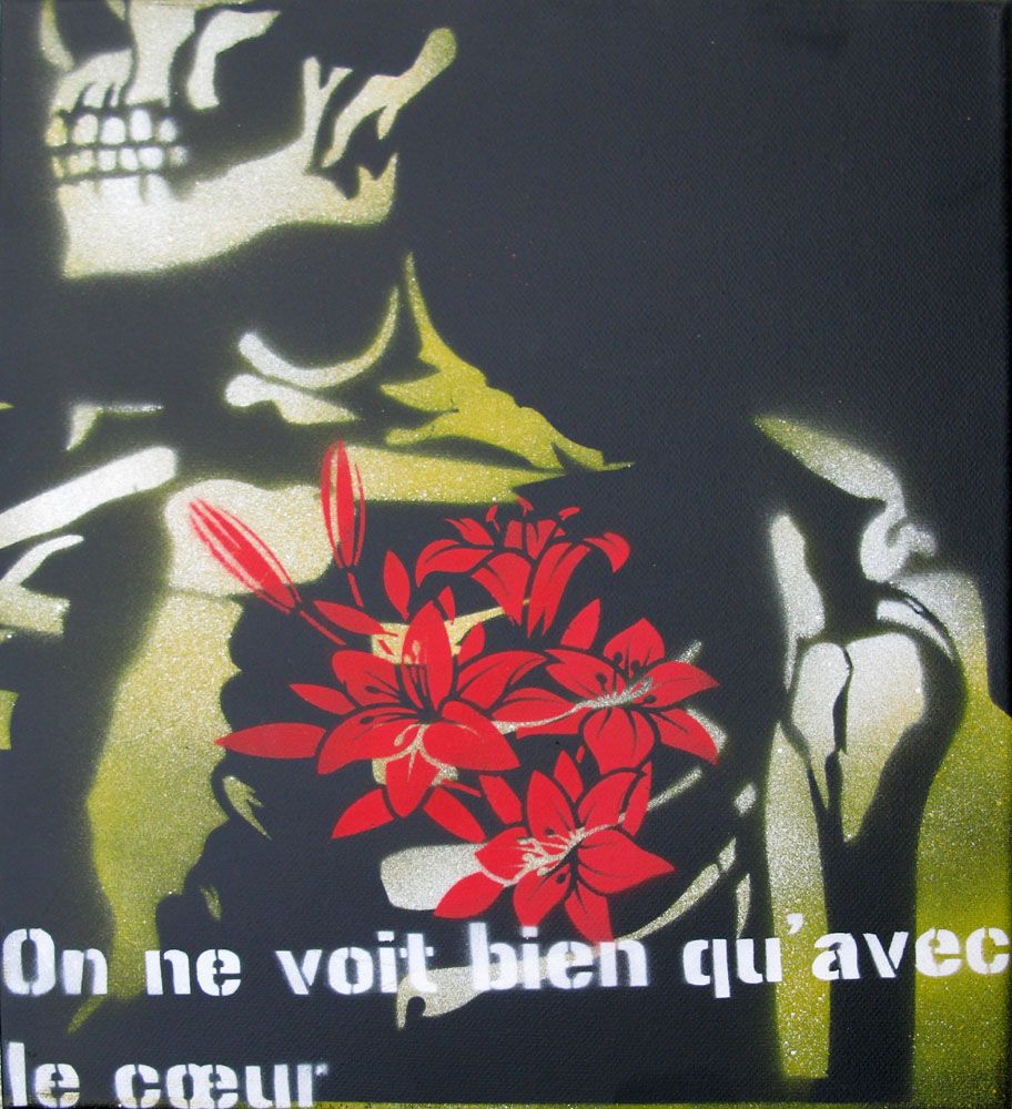 Peinture street art petit format On ne voit bien qu'avec le coeur – KARO TRASS – 24 × 30 cm