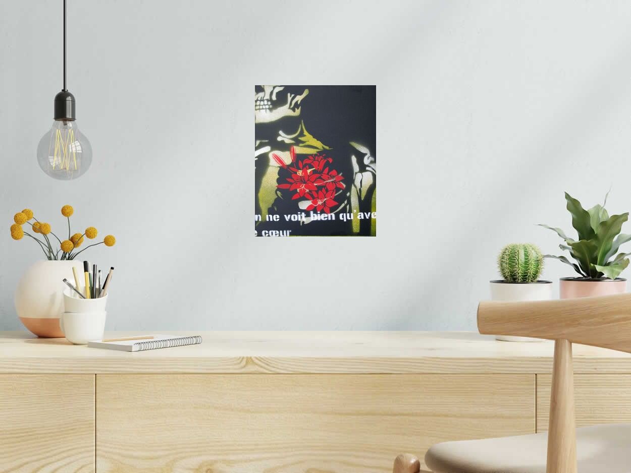 Peinture On ne voit bien qu'avec le coeur de KARO TRASS dans un intérieur – 24 × 30 cm
