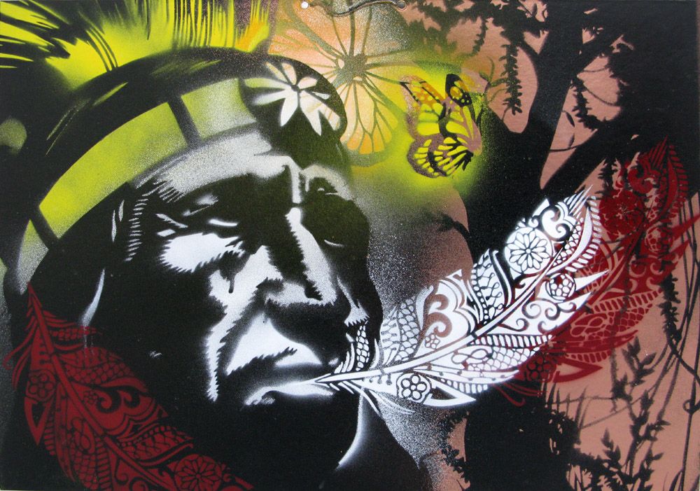 Peinture street art petit format Prêtes moi ta plume – KARO TRASS – 55 × 40 cm