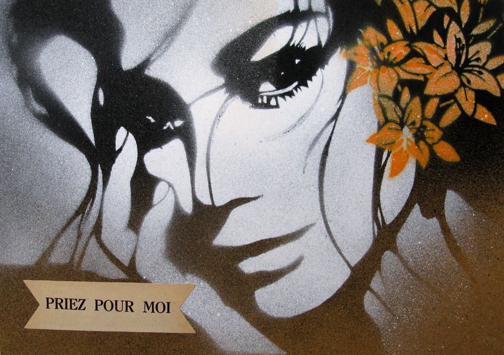 Peinture street art petit format Priez pour moi – KARO TRASS – 30 × 21 cm