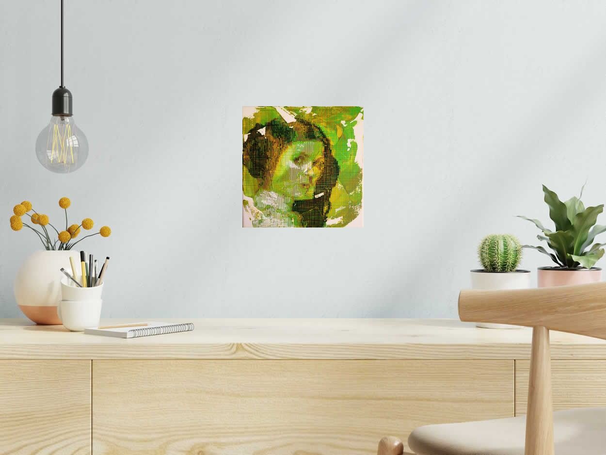 Peinture Leïa de NICOLAS JESBAC dans un intérieur – 25 × 25 cm