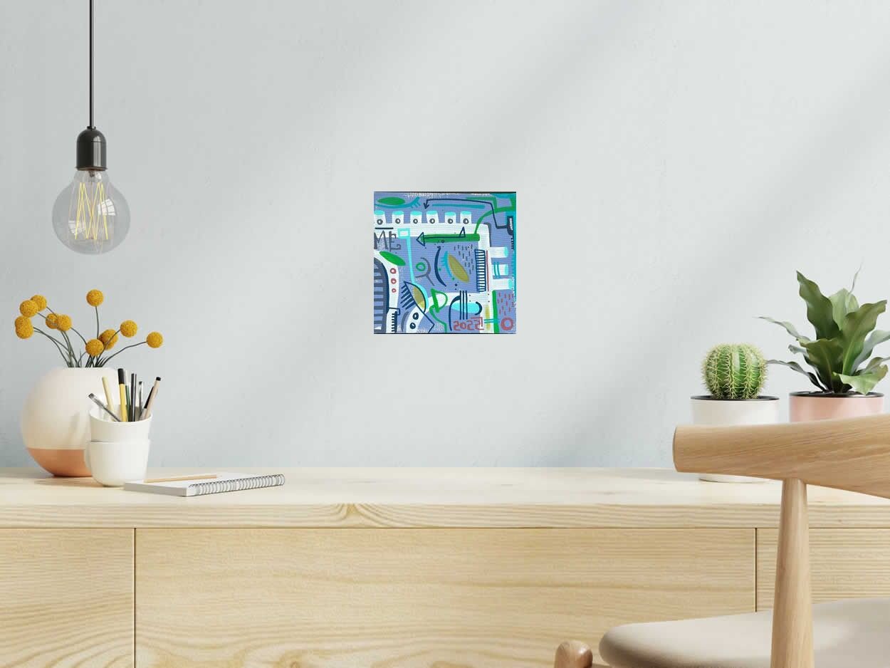 Peinture Geometric blue de TAREK dans un intérieur – 20 × 20 cm