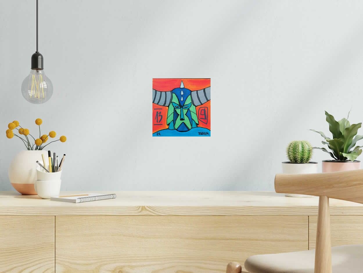Peinture Golgoth 13 de TAREK dans un intérieur – 20 × 20 cm