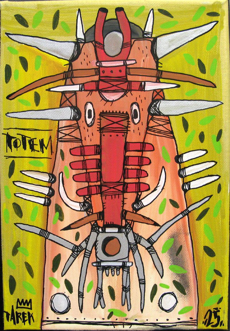 Peinture street art petit format Totem Jaune – TAREK – 19 × 27 cm
