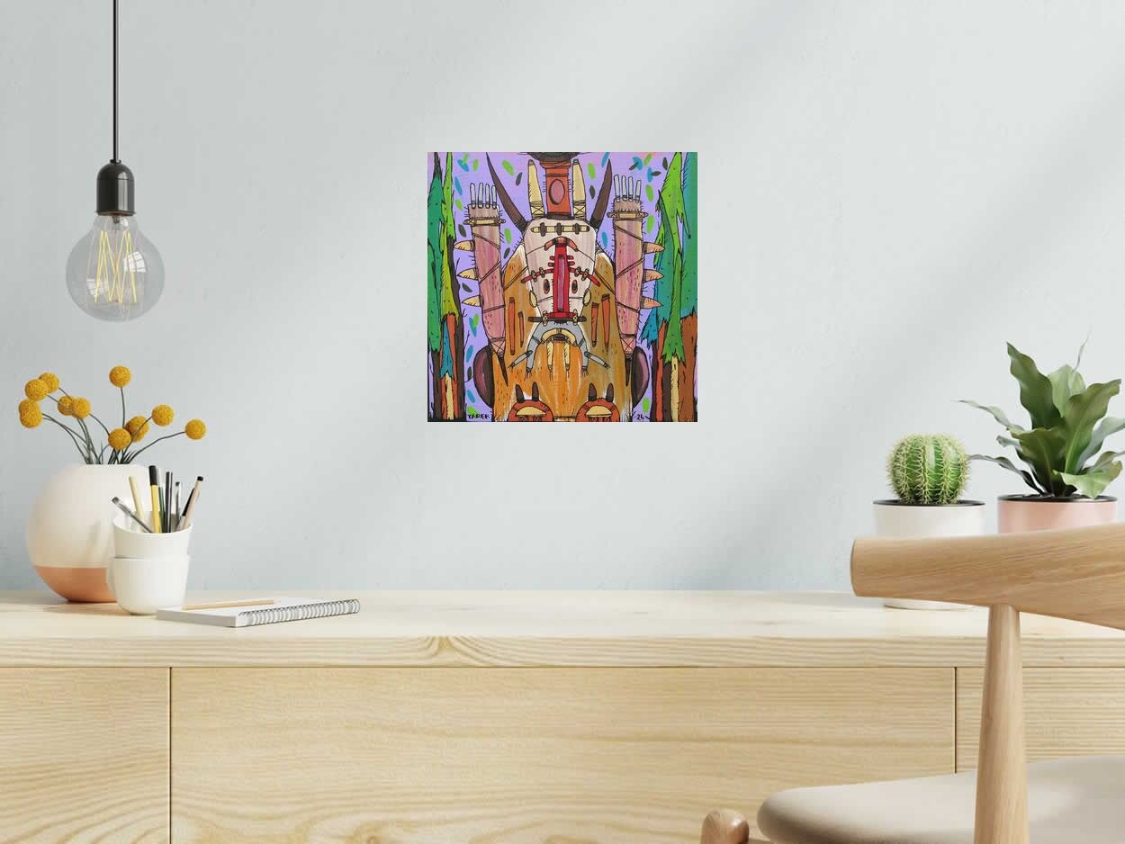 Peinture Totem Violet de TAREK dans un intérieur – 30 × 30 cm