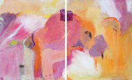 Peinture abstraite acrylique aux tons jaune et violet, diptyque grand format d'Alice Achen, Montagnes 1 & 2