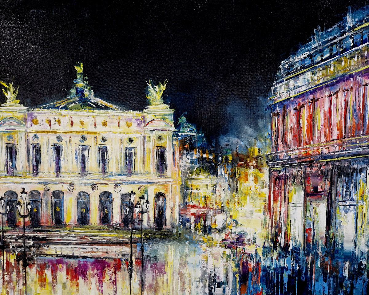 Tableau de PHIL a pour titre  Place de l'Opéra - Paris de Nuit style figuratif dim : PHILprix:850
