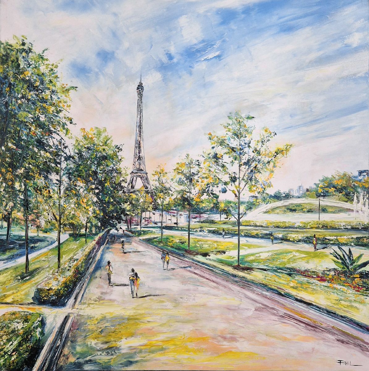 Tableau de PHIL a pour titre  Jardins du Trocadéro, Paris style abstrait dim : PHILprix:700