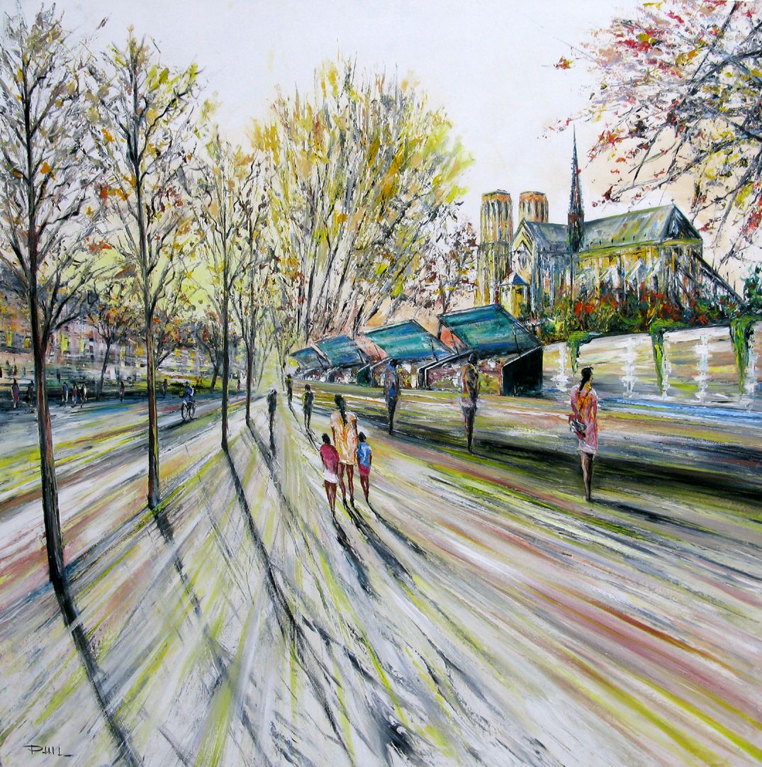 Tableau de PHIL a pour titre  Les bouquinistes style figuratif dim : PHILprix:700