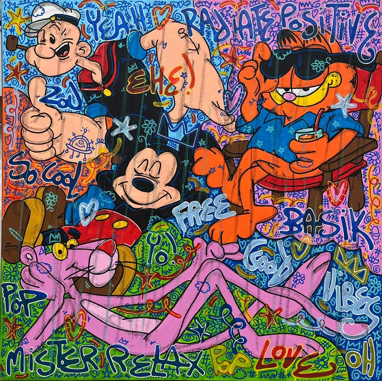 Tableau de RICO SAB a pour titre  Radiate Positive style street pop art, street art dim : RICO SABprix:950