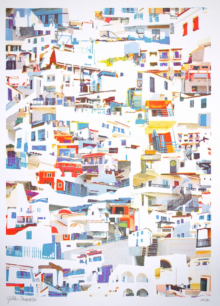 Risographie figuratif petit format ANGISTRI (GRECE) – GILLES INVERNIZZI – 30 × 40 cm