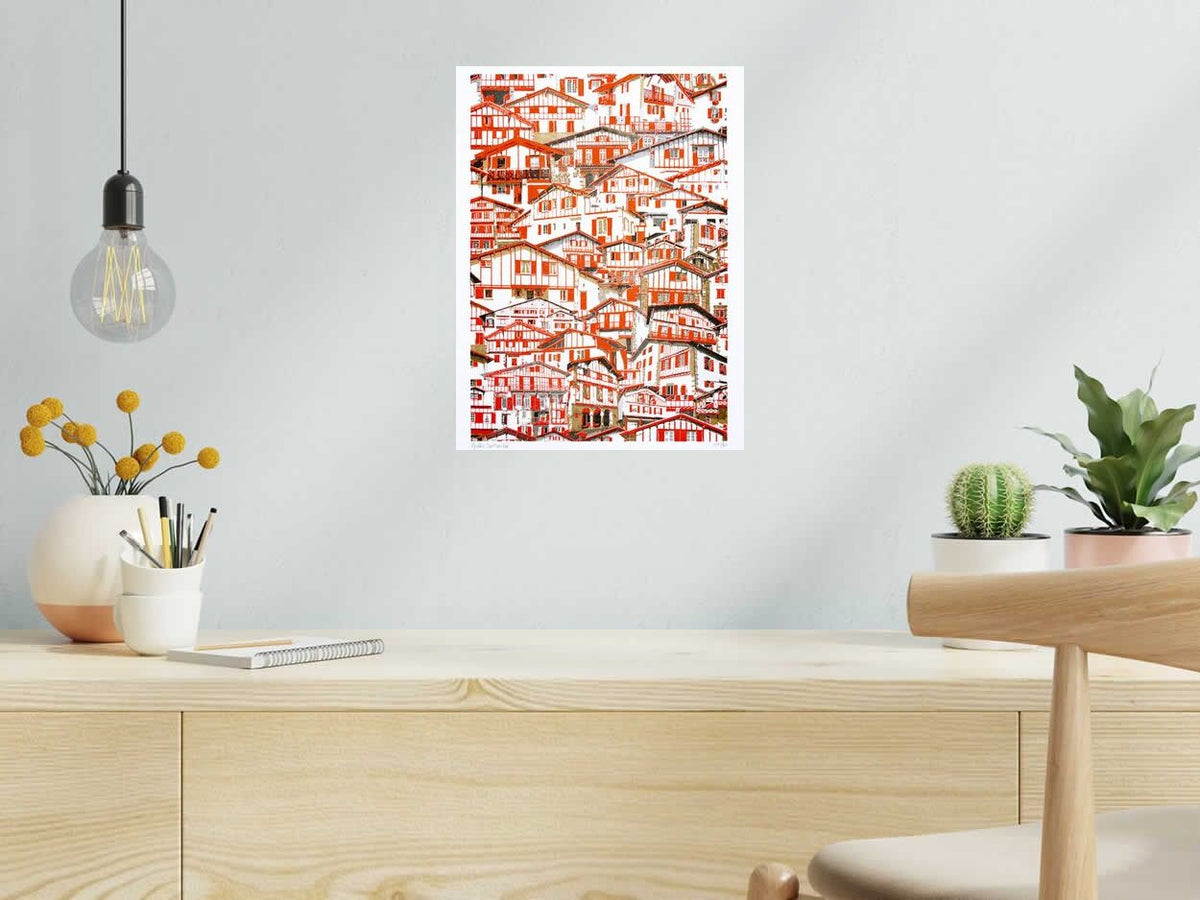 Risographie PAYS BASQUE (FRANCE) de GILLES INVERNIZZI dans un intérieur – 30 × 40 cm