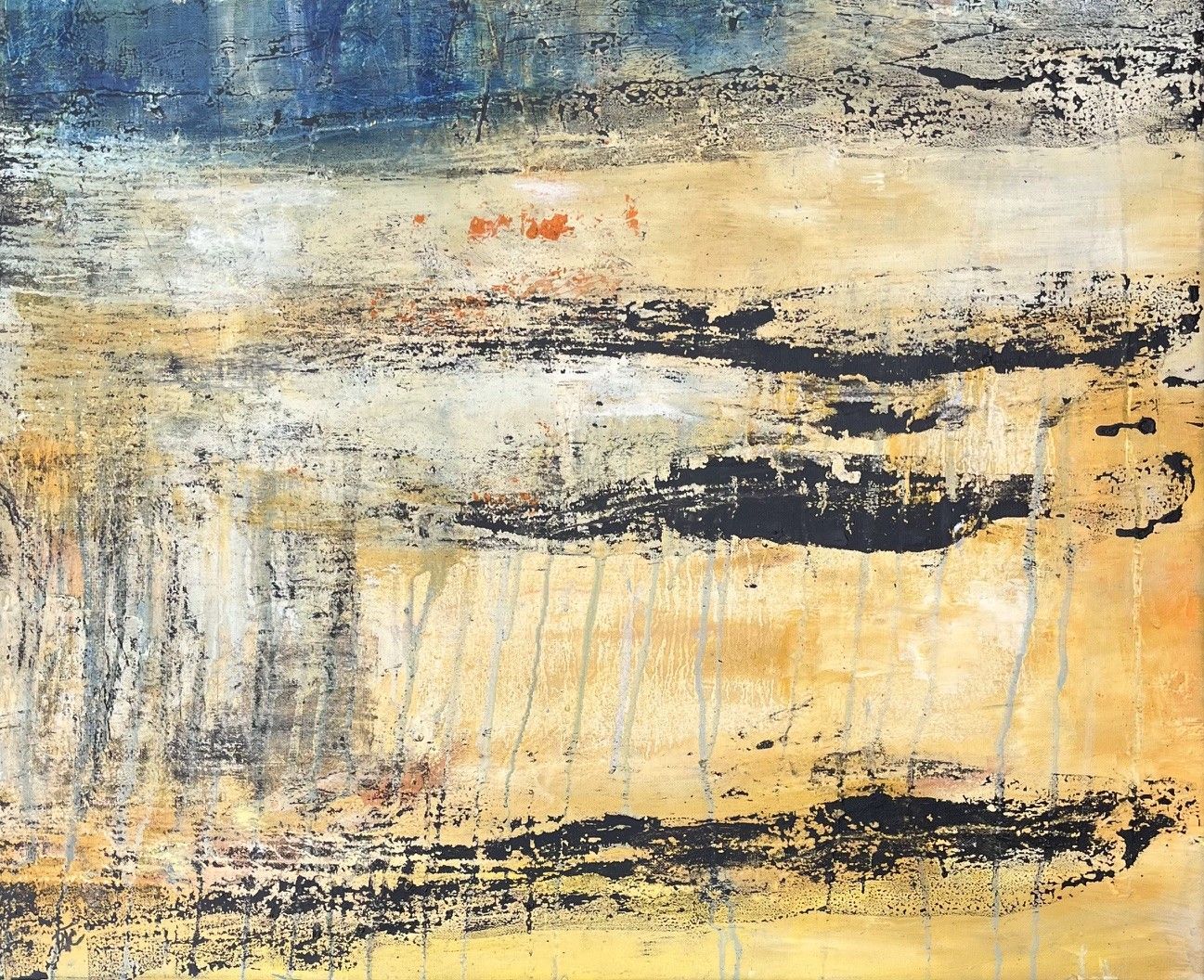 Tableau de PASCALE JACQUEMOND a pour titre  Sables ocres noirs style abstrait dim : PASCALE JACQUEMONDprix:350