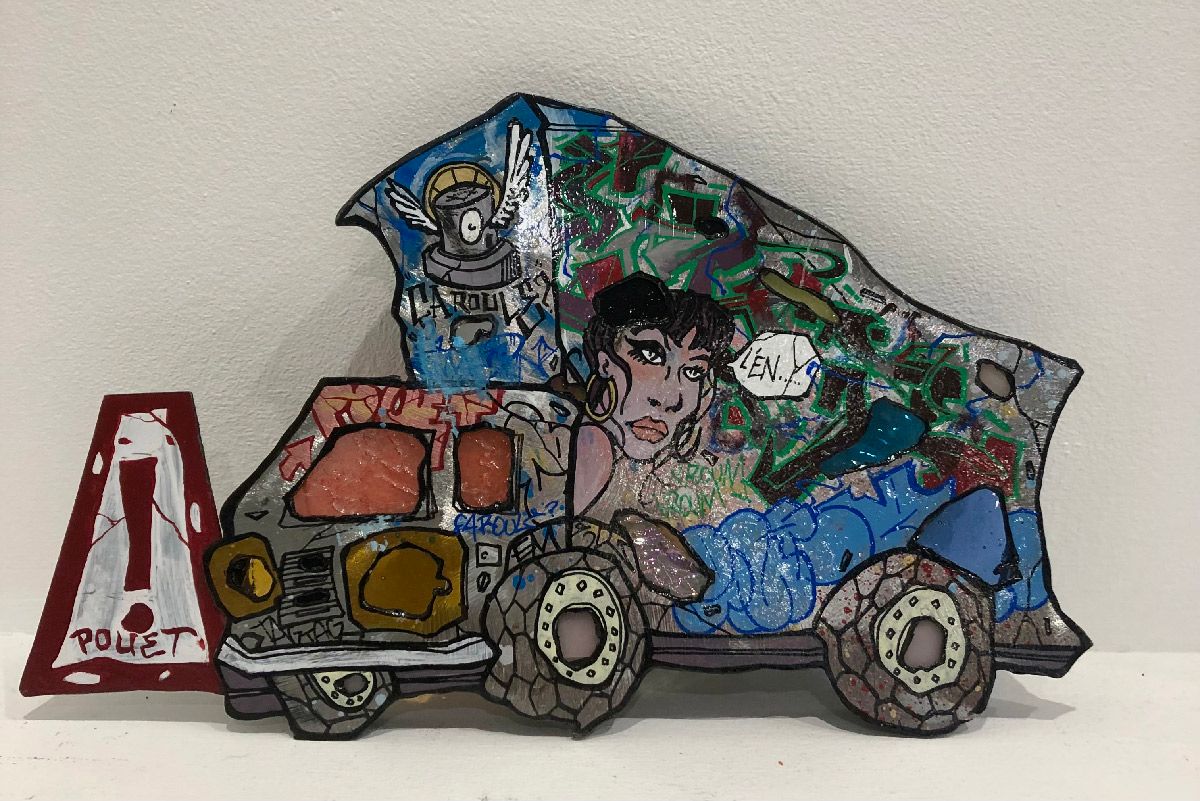 Sculpture de EMER a pour titre  EL CAMIONOS style street pop art dim : EMERprix:140