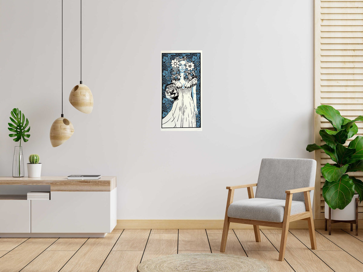 Serigraphie DANAÏDE test bleu de CHUCK SPERRY dans un intérieur – 45 × 88 cm